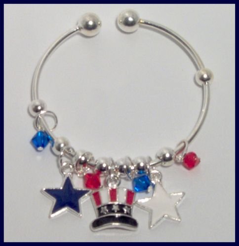 Patriotic Flag Stars Hat Danglers Charm Bracelet Support Our Troops in Iraq