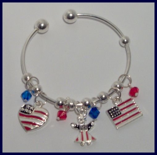 Patriotic American Flag Heart Angel Danglers Charm Bracelet Support Our Troops in Iraq