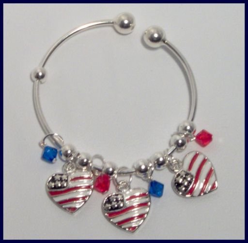 Patriotic American Flag Heart Danglers Charm Bracelet Support Our Troops in Iraq Army Marine Soldier