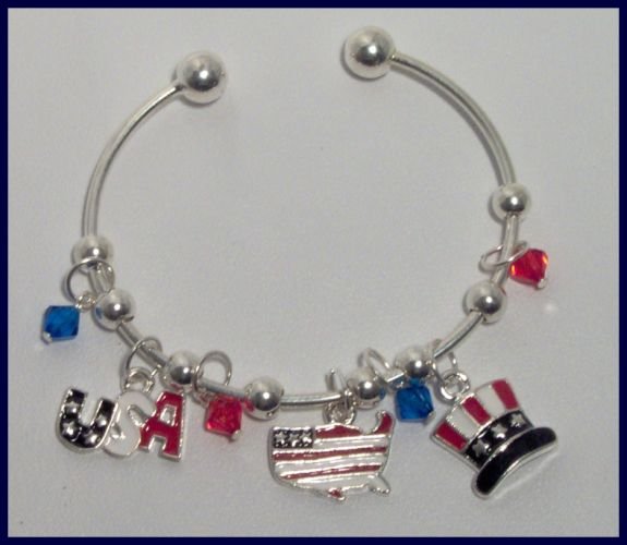 Patriotic American Flag Top Hat USA Map Charm Bracelet Support Our Troops in Iraq
