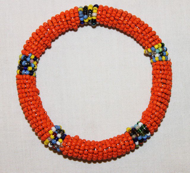 KENYA MAASAI BEADED BANGLE - ORANGE - 2.5"