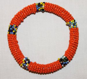 KENYA MAASAI BEADED BANGLE - ORANGE - 2.5"