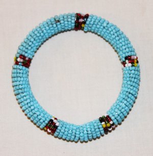 KENYA MAASAI BEADED BANGLE - LIGHT BLUE - 2.5"