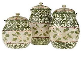 Temp-Tations Old World 3 Piece Fluted Canister Set GREEN
