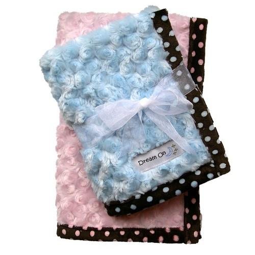 Dog Clothes Large Blue Curly Minky & Chocolate Dots Blanket
