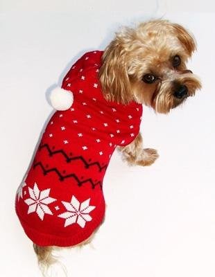 Dog Clothes Adorable Fair Isle Red Snowflake Hoodie Sweater
