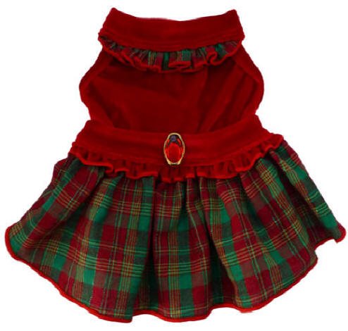 Dog Clothes Adorable Red Velvet Plaid Dress