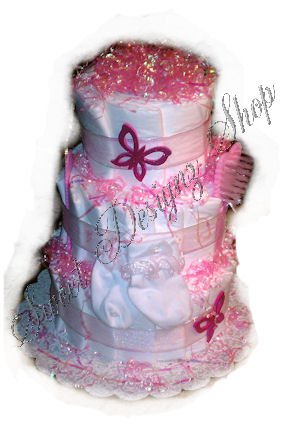 Pink & White Diaper Cake