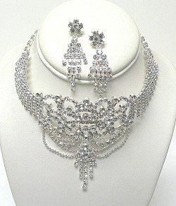 ELABORATE RHINESTONE CHOKER SET NKR545