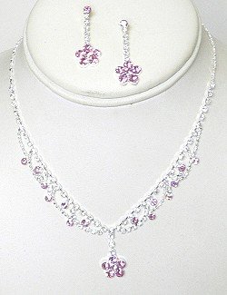PINK FLOWER RHINESTONE JEWELRY SET NKR655