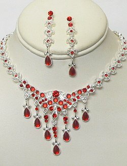RED RHINESTONE JEWELRY SET NKR676