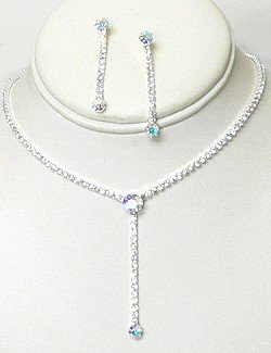 SIMPLE Y RHINESTONE NECKLACE SET NKR668