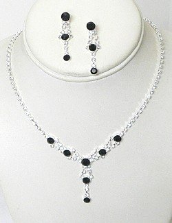 RHINESTONE JEWELRY SET IN CLEAR & JET NKR664