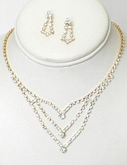 RHINESTONE NECKLACE SET WITH 3 ROWS NKR661