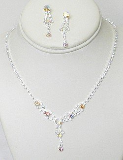 IRIDESCENT & CLEAR RHINESTONE JEWELRY SET NKR649