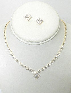 DIAMOND SHAPED RHINETONE NECKLACE SET NKR609