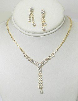 GOLD PLATED RHINESTONE Y NECKLACE SET NKR605