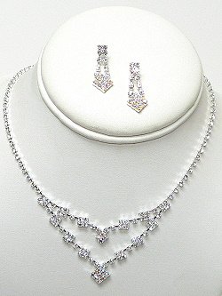 DOUBLE ROW RHINESTONE NECKLACE SET NKR588