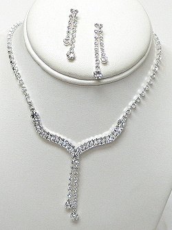 RHINESTONE DOUBLE ROW Y NECKLACE SET NKR585
