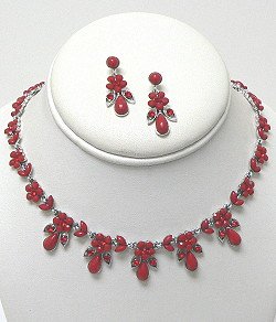 CRIMSON RHINESTONE NECKLACE SET NKR516