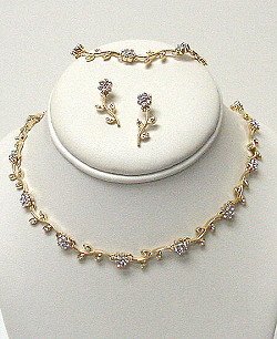 3 PIECE CLEAR RHINESTONES FLOWER SET NKR447