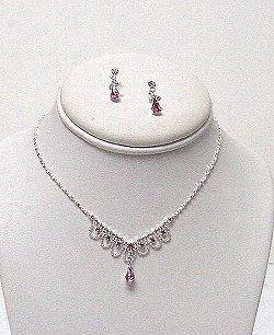 DAINTY PINK RHINESTONES NECKLACE SET NKR394