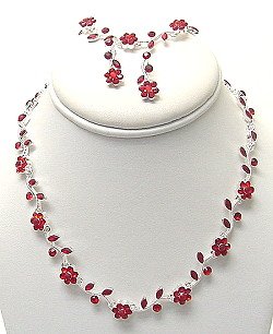 3 PIECE RHINESTONE FLOWER NECKLACE SET NKR382