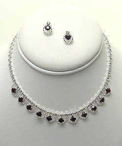 CLEAR AND RED RHINESTONE CHOKER SET NKR329