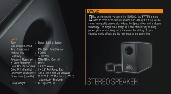 Rs 6300 Space 2 Single Cube Sattellites & 80 Watts RMS Passive Subwoofer Stereo Speaker Package