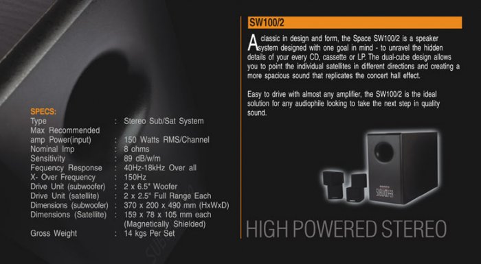 Rs 2250 Space 1 Double Cube 150 Watts RMS/Channel Sattellite Speaker