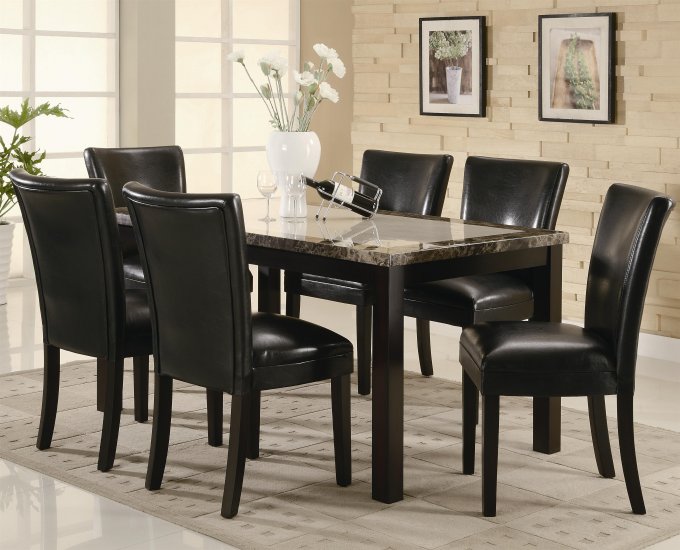 Carter 7pc 102260/62 Faux Marble Dining Set with Black Chairs