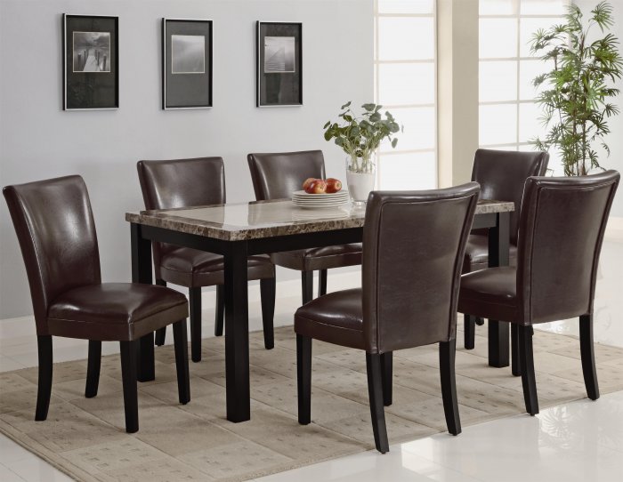 Carter 7pc 102260/63 Faux Marble Dining Set with Brown Chairs