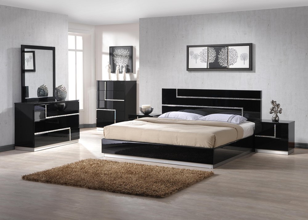 Lucca 5pc Full Size Bedroom Set in Black Finish