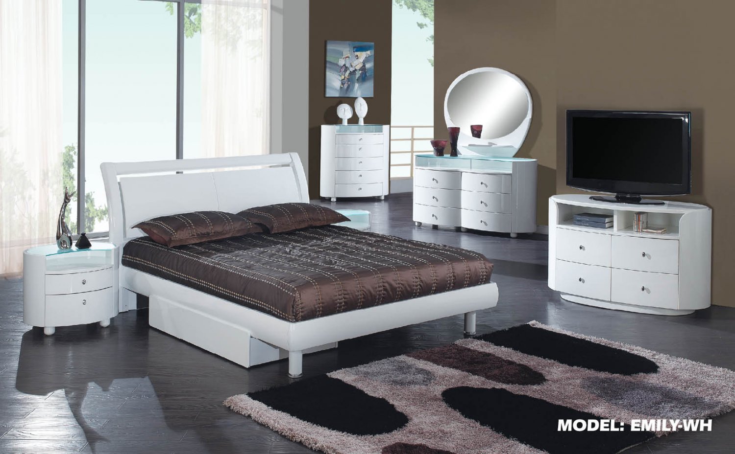 Emily White Queen Size 5pc Bedroom Set by Global Furniture
