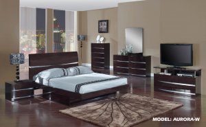 Aurora Wenge Glossy Finish Contemporary Full Size 5pc Bedroom Set by Global