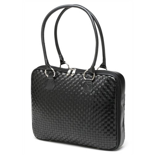 Black Woven Faux Leather Slim-Line 17" Widescreen Laptop Bag by Mango Tango