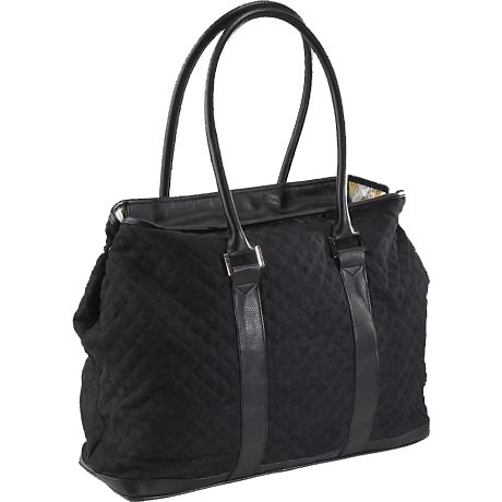 Black Quilted Medium French Tote with Computer Sleeve Insert