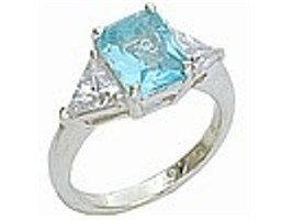 Emerald / Trillion Cut Aqua CZ Ring