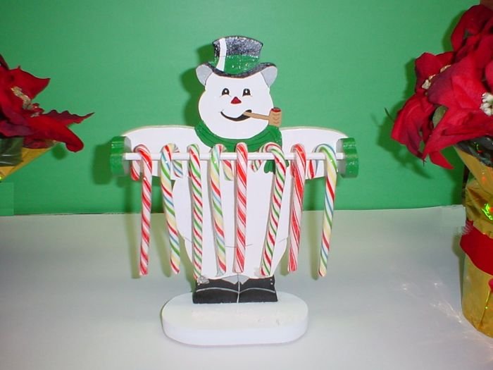 Wooden Snowman Candycane Holder