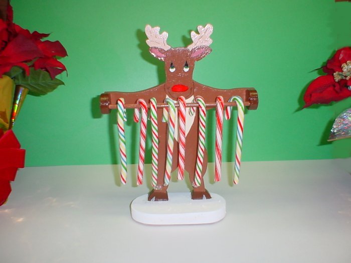 Wooden Reindeer Candycane Holder