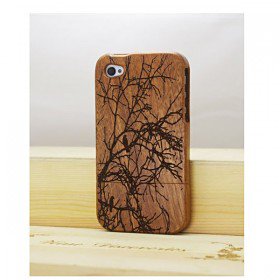 Old Tree Bird Natural Real Wood Bamboo Hard Cover Case for iPhone 4 / 4S