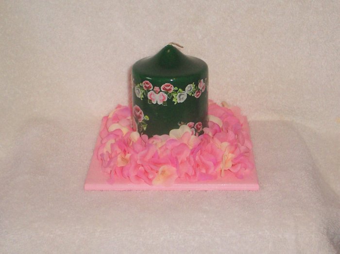 Hand Decorated Candle on matching Decorated Holder