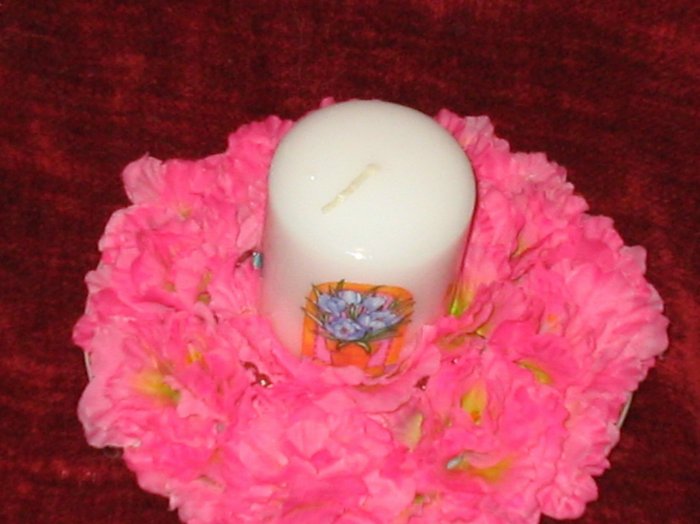 Hand Decorated Flower Candle on Plate Holder