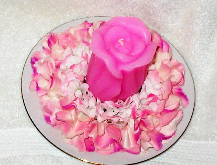 Candle with Flowers with matching Plate Holder
