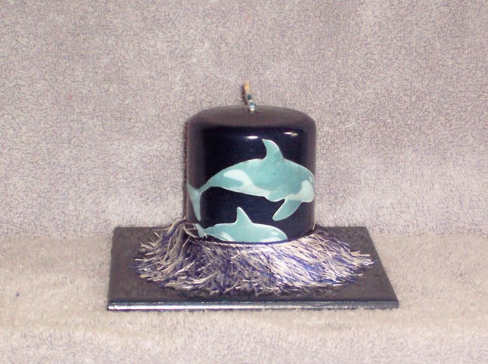 Blue Candle Decorated with Whales