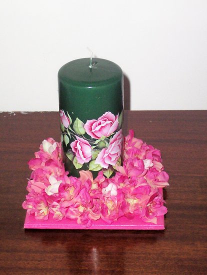 Green Pillar Candle with Roses