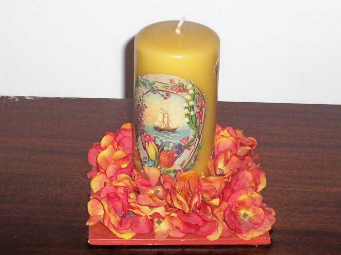 Golden Sailing Ship Candle with Decorated Flower Holder
