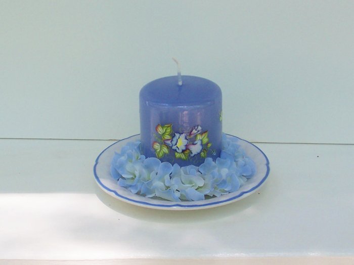 Hand Decorated Blue Pillar Candle