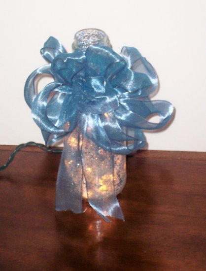 Lighted Glass Bottle Decorated with Glitter