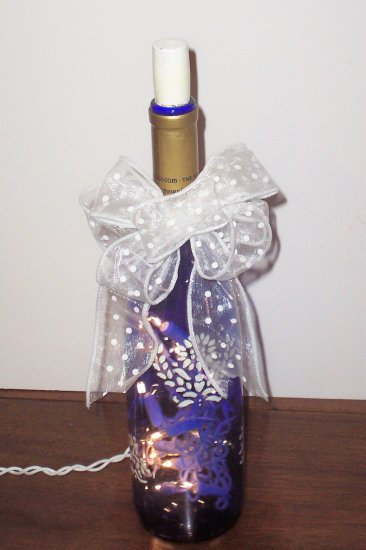 Lighted Blue Wine Bottle